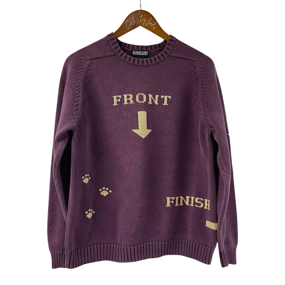 Purple Knitted Sweater Dog Commands Lands End Sit Stay Forward Heel Large